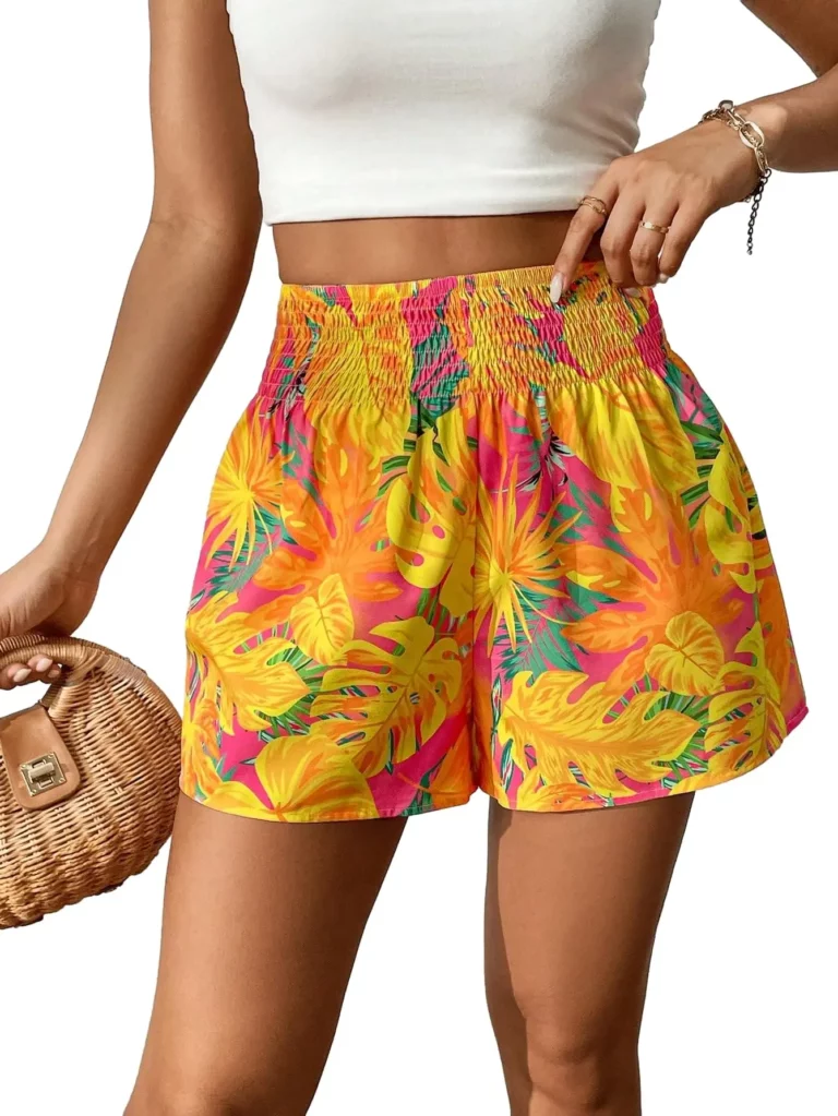 Holiday Beach woman tropical print shirt waist shorts