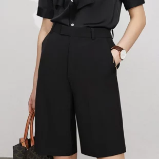 AMII Minimalism Women's Shorts Pants Straight Casual High Waist Female Pantalones 2023 New Office Lady Women's Clothing 12322058