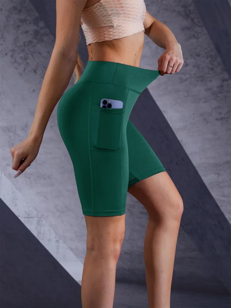 Women Solid Color Yoga Shorts Jogging Running Cycling Fitness Sportswear High-waist with Side Pockets Sporty Shorts - Image 3