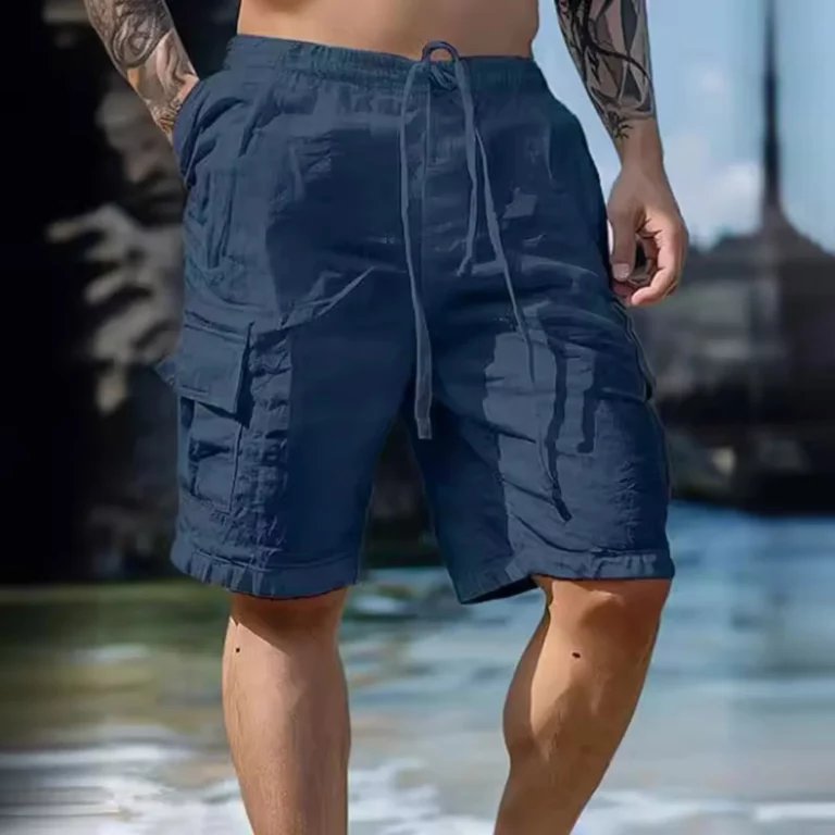 Summer Fashion Loose White Cargo Shorts Men's Handsome Streetwear Beachwear Solid Color With Pockets Shorts Workout Pants 2024 - Image 2