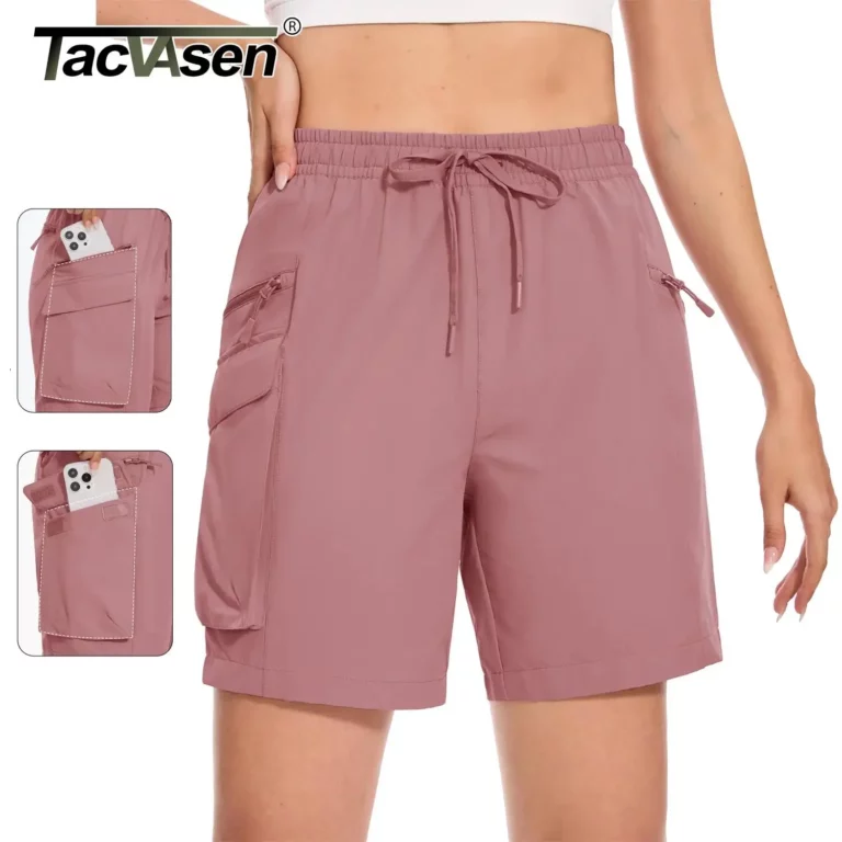 TACVASEN Women's 7" Hiking Cargo Shorts Lightweight Quick Dry Shorts Zipper Pockets Golf Athletic Outdoor Shorts Female Summer