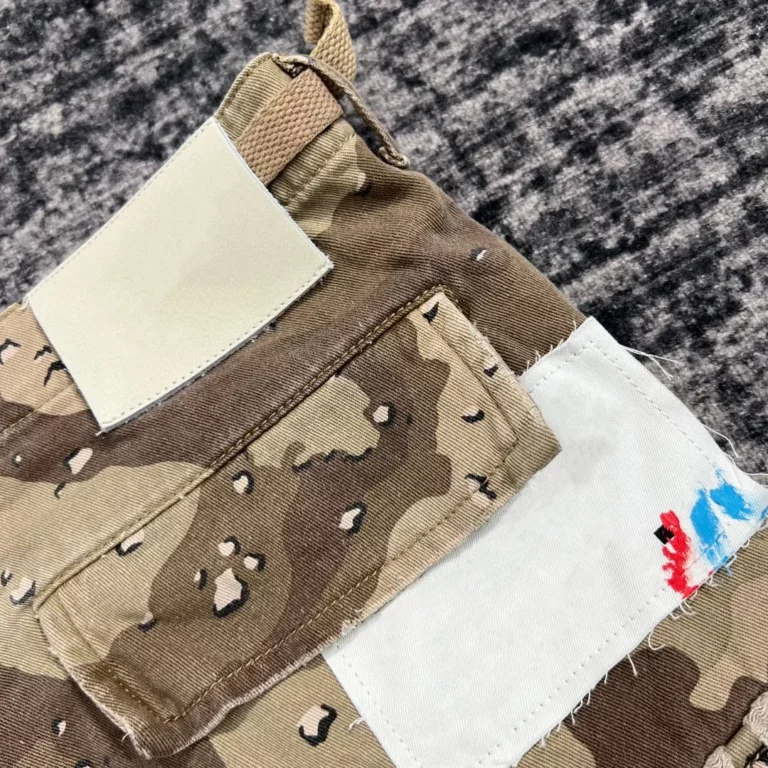 Summer Fashion Camouflage Splicing Leather Letter Washed Retro Knee Jeans Men Women Shorts - Image 6