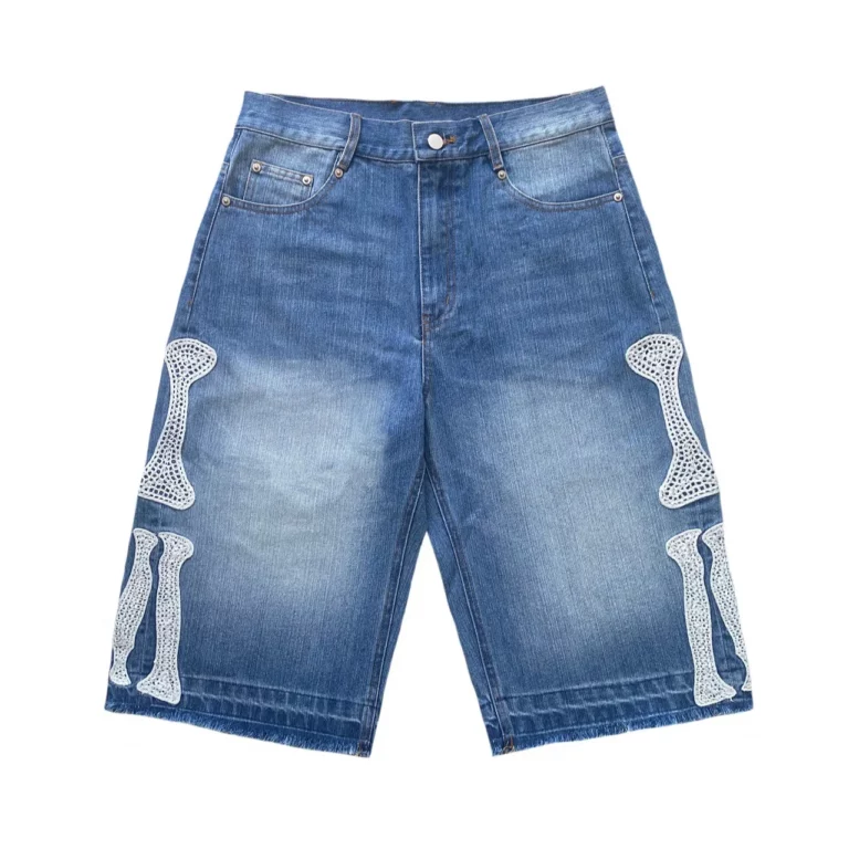 Top Quality Kapital Japan New Vintage Embroidered Bones Loose Straight Jeans Shorts