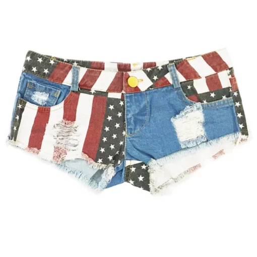 Mid Waist Jeans Shorts 2021 Women New Fashion USA Flag Printed Denim Pole Dance Skinny Hot Hole Short Pants S-XXL - Image 6