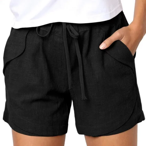 Women Summer Loose Shorts Casual Drawstring Elastic Waist Solid Color Female Casual Shorts Beach Wear Жаночыя шорты - Image 7