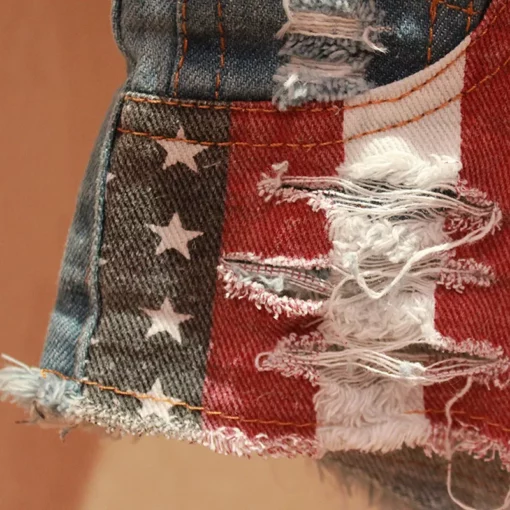 Mid Waist Jeans Shorts 2021 Women New Fashion USA Flag Printed Denim Pole Dance Skinny Hot Hole Short Pants S-XXL - Image 5
