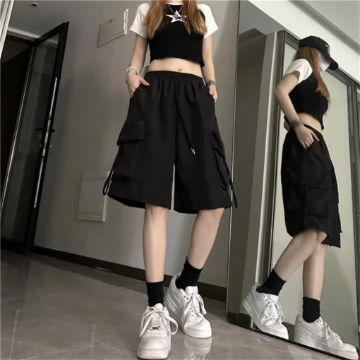 High Waist Oversized Cargo Shorts Women 2025 Summer Y2K Retro Baggy Short Pants Loose Streetwear Pockets Casual Outfit Trousers - Image 2