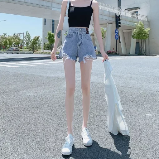 Summer Wide Legs Ripped Female Short Jeans Pants Classic XL Streetwear Trend 2025 Fashion Baggy Women's High Waist Denim Shorts - Image 6