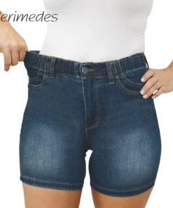 Traf Women'S Shorts High Elastic Waist Mid Length Casual Denim Shorts Stretchy Jean With Adorable Double Pockets 2024 Shorts