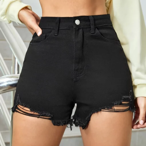 Summer Denim Shorts Women High Waisted Plus Size Ripped Hem High Waisted Distressed Denim Shorts Wide Legs Female Denim Jeans