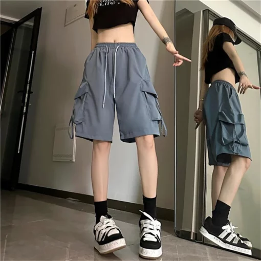 High Waist Oversized Cargo Shorts Women 2025 Summer Y2K Retro Baggy Short Pants Loose Streetwear Pockets Casual Outfit Trousers