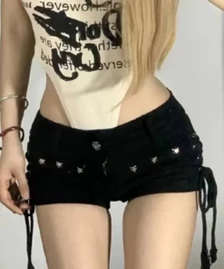 Shorts Women Skinny Creativity Lace-up Popular Streetwear Daily Personality Students Holiday Fashion Sexy American Retro Leisure