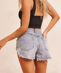Women s High Waist Ripped Denim Shorts Vintage Frayed Hem Jean Short Pants for Summer Holiday Party Outdoor Wear
