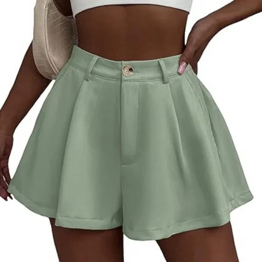 Women's Stretchy High Waisted shorts Pleated Wide Leg Short pant With Pockets Womens Athletic Outdoor leisure sports shorts - Image 2