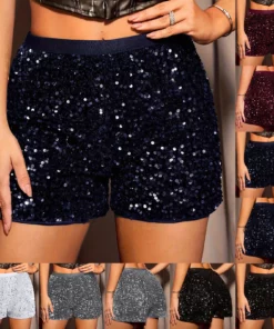 Shorts For Women Plus Size Women Fashion Solid Color Sequin Decorated Straight Shorts Casual High Waist Shorts шорты женские