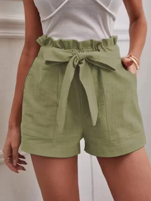 Stylish Solid Color White Shorts Women Pocket Drawstring Casual short Pants Summer Daily Pants - Image 2