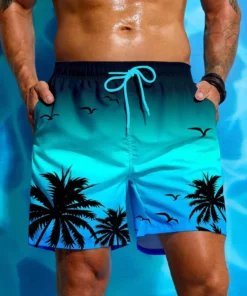 Summer Men's Swimwear Board Shorts Palm Tree 3d Print Drawstring Swim Short Beach Trunks Men Swimsuit Sports Pants Brief Boy