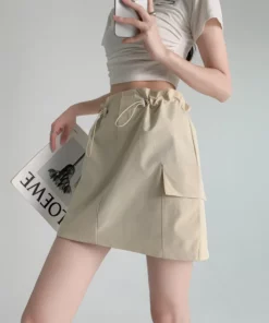 Designer drawstring cargo skirt woman A-line dress with pocket zipper fly korean reviews many girls clothes skirt shorts