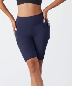 Women's Shorts with Pockets, Seamless Yoga Workout High Waisted Hip Lift, Sports Cycling Running Shorts High Stretch Breathable