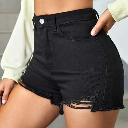 Summer Denim Shorts Women High Waisted Plus Size Ripped Hem High Waisted Distressed Denim Shorts Wide Legs Female Denim Jeans - Image 3
