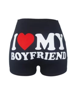 Booty Shorts for Women Letter Print I LOVE MY BOYFRIEND Elastic High Waist Workout Gym Track Hot Shorts Sexy Yoga Loungewear
