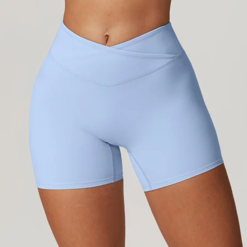 Gym Shorts Solid Women Yoga Shorts Crossover Fitness Short Leggings High Waist Running Short Pants Stretch Workout Short Clothes