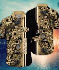Anaheim Ducks Golden Bloom Stripe Summer Hawaiian Shirt