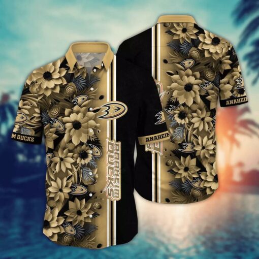 Anaheim Ducks Golden Bloom Stripe Summer Hawaiian Shirt