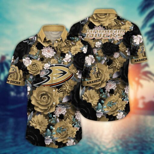 Anaheim Ducks Midnight Floral Elegance Summer Hawaiian Shirt