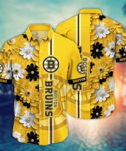 Boston Bruins Golden Stripe Floral Summer Hawaiian Shirt