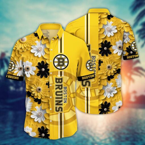 Boston Bruins Golden Stripe Floral Summer Hawaiian Shirt