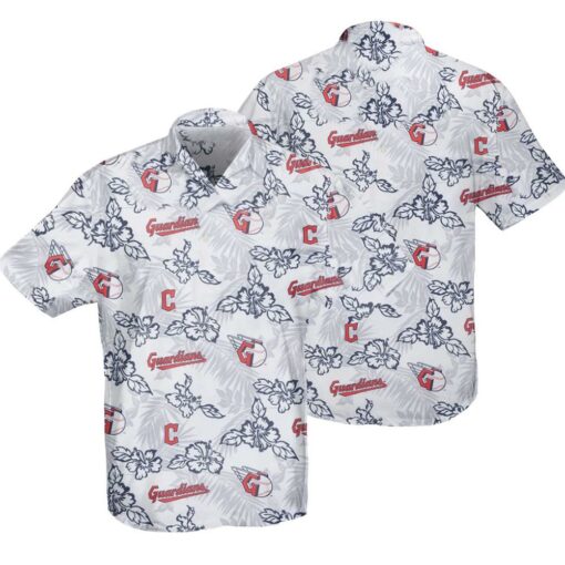 Cleveland Guardians White Hibiscus Summer Hawaiian Shirt