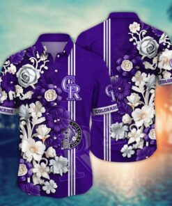 Colorado Rockies Floral Stripe Summer Hawaiian Shirt