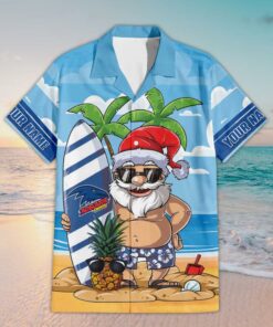 Custom Name Adelaide AFL Santa Claus On Beach Hawaiian Shirts
