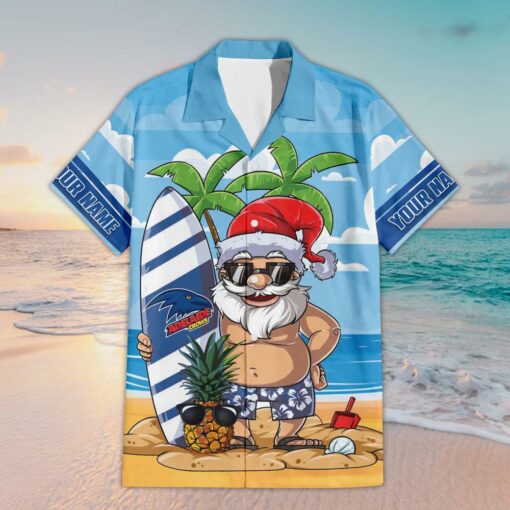 Custom Name Adelaide AFL Santa Claus On Beach Hawaiian Shirts