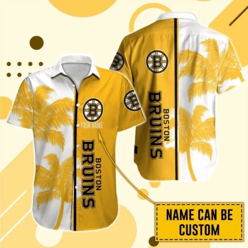 Custom Name Boston Bruins Golden Palm Summer Hawaiian Shirt