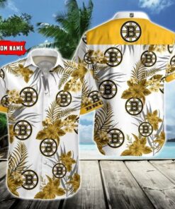 Custom Name Boston Bruins Hibiscus Summer Hawaiian Shirt