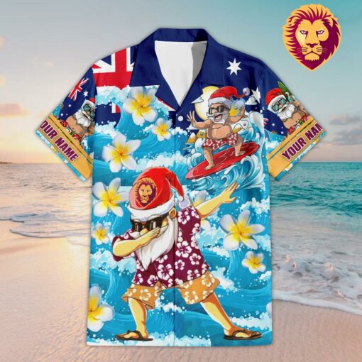 Custom Name Brisbane Lions AFL Santa Claus Team Hawaiian Shirts
