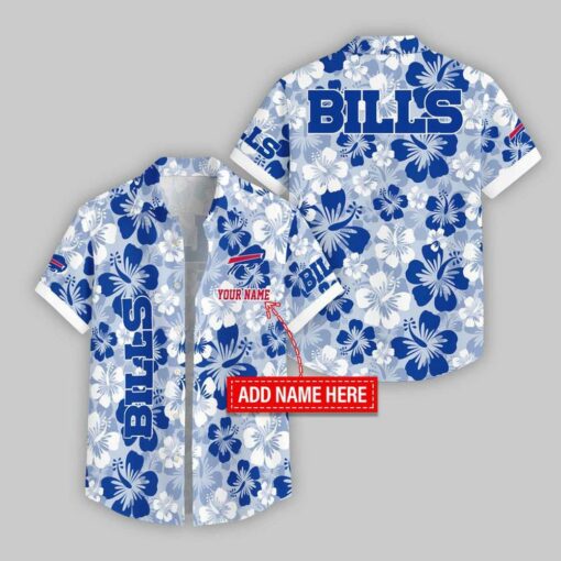 Custom Name Buffalo Bills Flowers Pattern Hawaiian Shirt For Fans
