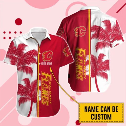 Custom Name Calgary Flames Palm Breeze Summer Hawaiian Shirt
