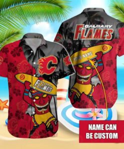 Custom Name Calgary Flames Tiki Surf Summer Hawaiian Shirt