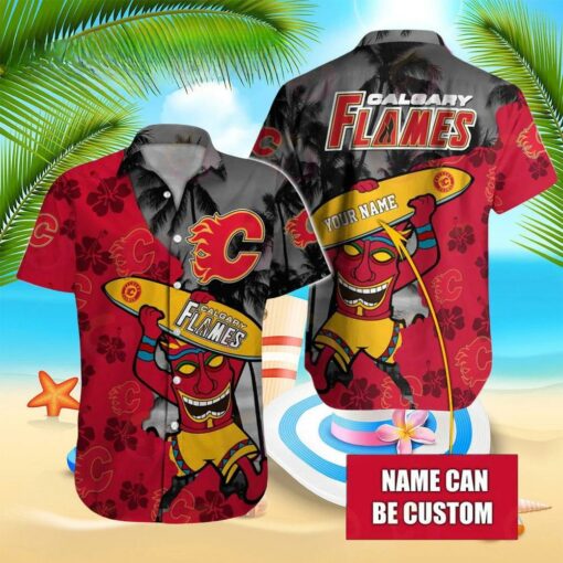 Custom Name Calgary Flames Tiki Surf Summer Hawaiian Shirt