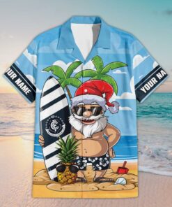 Custom Name Carlton AFL Santa Claus On Beach Hawaiian Shirts