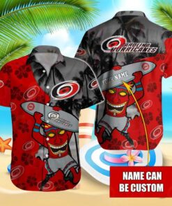 Custom Name Carolina Hurricanes Tiki Surfer Summer Hawaiian Shirt
