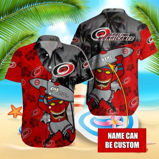 Custom Name Carolina Hurricanes Tiki Surfer Summer Hawaiian Shirt