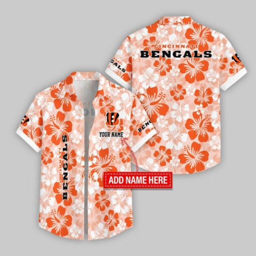 Custom Name Cincinnati Bengals Flowers Pattern Hawaiian Shirt For Fans