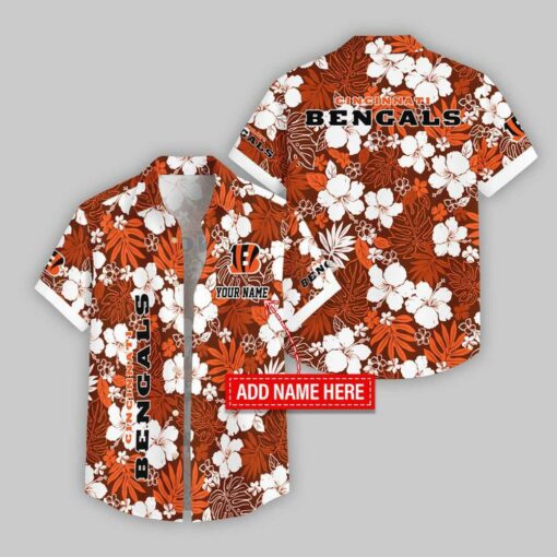 Custom Name Cincinnati Bengals Hibicus Pattern Hawaiian Shirt For Fans