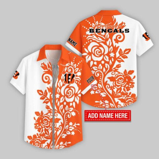 Custom Name Cincinnati Bengals Rose Branch Pattern Hawaiian Shirt For Fans