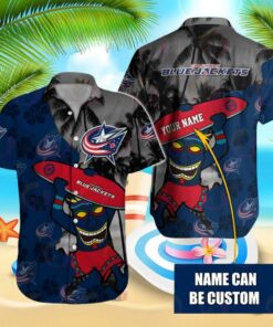 Custom Name Columbus Blue Jackets Tiki Summer Hawaiian Shirt