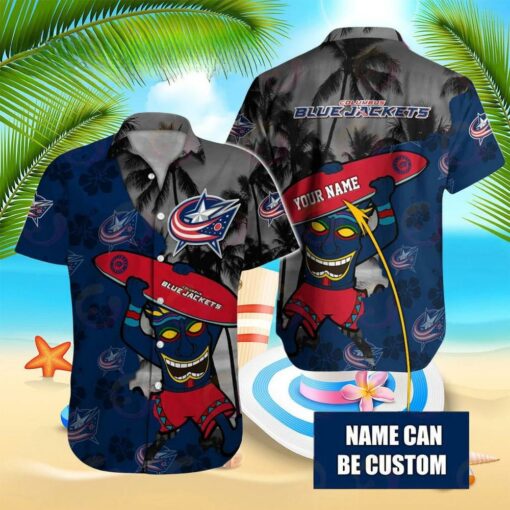 Custom Name Columbus Blue Jackets Tiki Summer Hawaiian Shirt